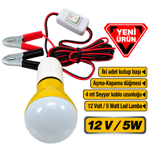 DMAX SEYYAR AKÜ LED LAMBA PLASTİK 5 w OZS-1857