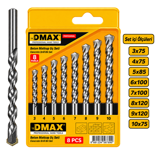 DMAX BETON MATKAP UÇ SETİ ( 8 PARÇA ) DMX4348