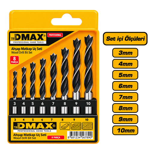 DMAX AHŞAP MATKAP UÇ SETİ ( 8 Pcs ) DMX4347